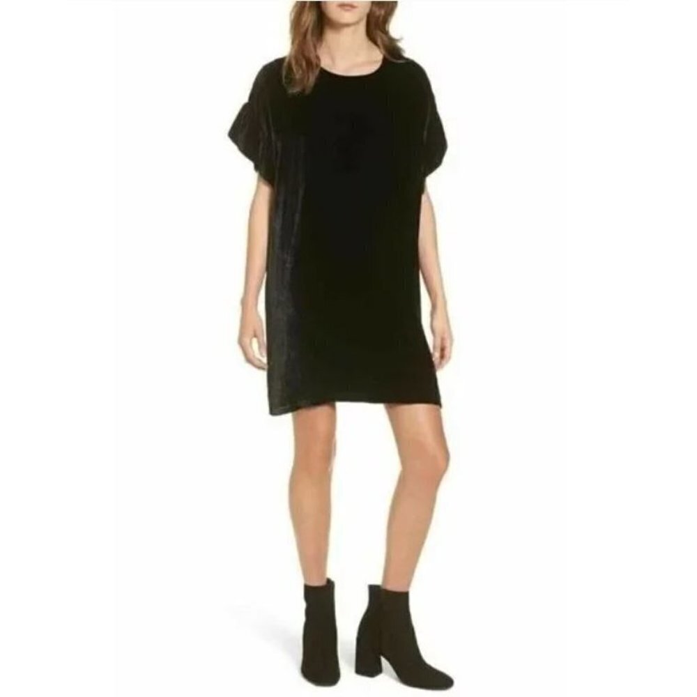 Current/Elliott The Janie Black Velvet Ruffle Sleeve Tunic Dress Size 0/XS